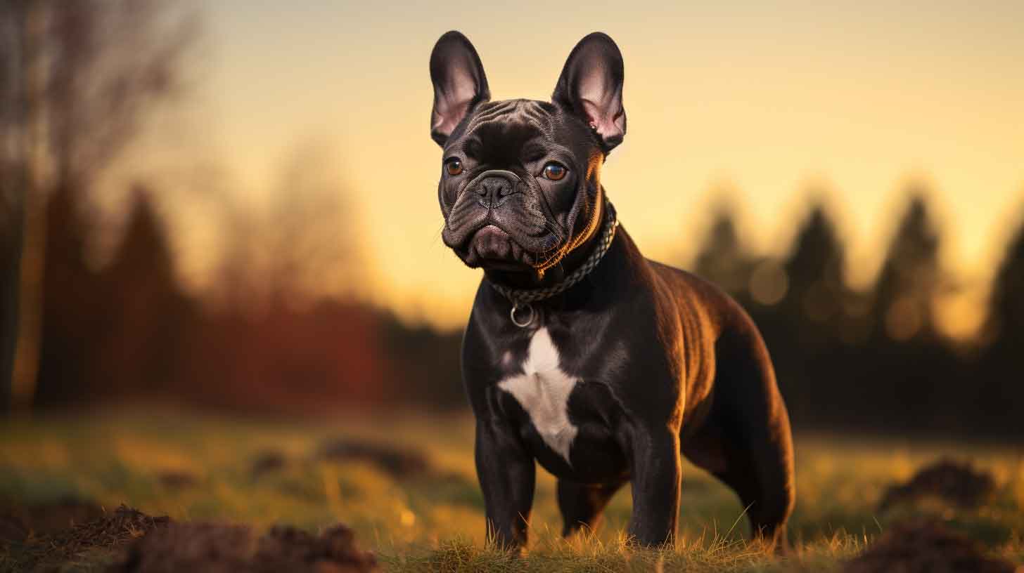 A photograph of a solid black micro bully, displaying its muscular frame, standing against a grassy outdoor background.